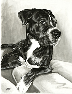 Hundegemälde, monochrom, in Acryl gemalt