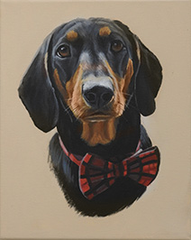 Hundeportrait Dackel, Acrylgemälde